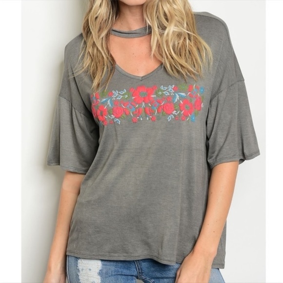 Tops - Floral Printed Choker Top